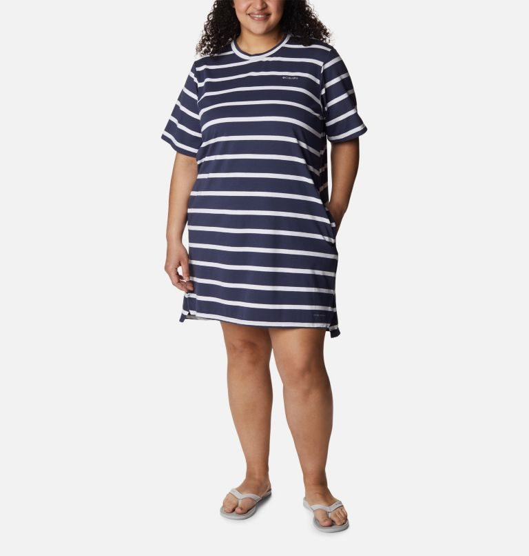 Women\'s Columbia Sun Trek T-Shirt Dress Stripe | Plus Size CA-T6810